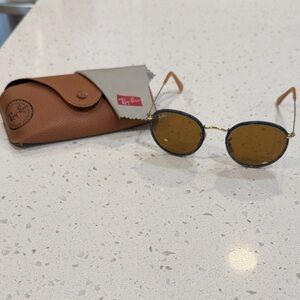 Ray-Ban Round Sunglasses Gold and Blue Denim Frame with Brown Lenses